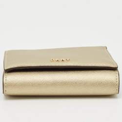 Pre Owned Dkny Gold Leather Trifold Wallet