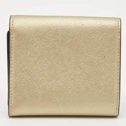 Pre Owned Dkny Gold Leather Trifold Wallet