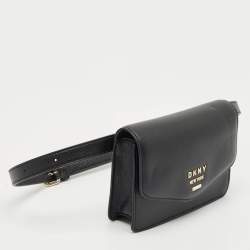 Dkny Black Leather Logo Flap Belt Bag