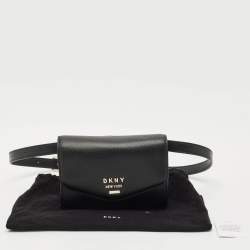 Dkny Black Leather Logo Flap Belt Bag