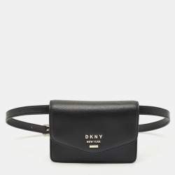 Dkny Black Leather Logo Flap Belt Bag