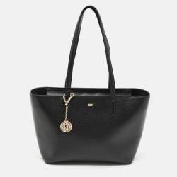Dkny Black Leather Bryant Zip Tote
