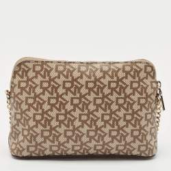Dkny Beige/Brown Monogram Coated Canvas and Leather Crossbody Bag