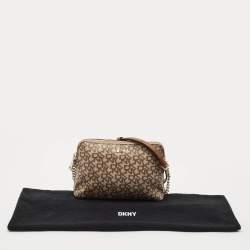 Dkny Beige/Brown Monogram Coated Canvas and Leather Crossbody Bag