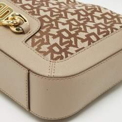 Pre Owned DKNY Beige Signature Canvas and Leather Valencia Shoulder Bag