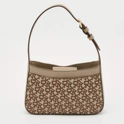 Pre Owned DKNY Beige Signature Canvas and Leather Valencia Shoulder Bag