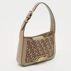 Pre Owned DKNY Beige Signature Canvas and Leather Valencia Shoulder Bag