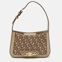 Dkny Beige/Pink Signature Coated Canvas and Leather Shoulder