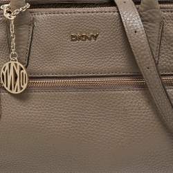 Pre Owned DKNY Taupe Grey Leather Double Zip Satchel