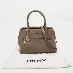Pre Owned DKNY Taupe Grey Leather Double Zip Satchel