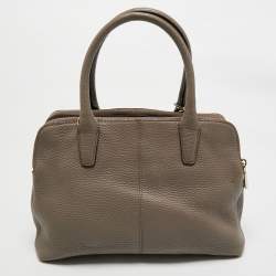 Pre Owned DKNY Taupe Grey Leather Double Zip Satchel