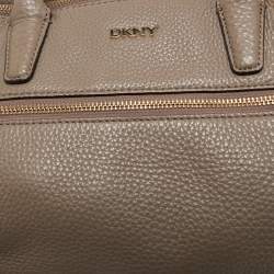 Pre Owned DKNY Taupe Grey Leather Double Zip Satchel