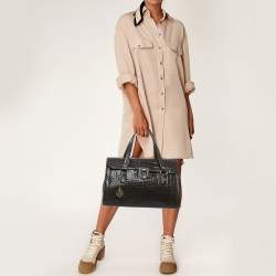 Pre Owned DKNY Dark Brown Croc Embossed Leather Satchel