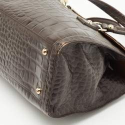 Pre Owned DKNY Dark Brown Croc Embossed Leather Satchel