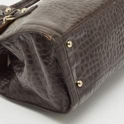 Pre Owned DKNY Dark Brown Croc Embossed Leather Satchel