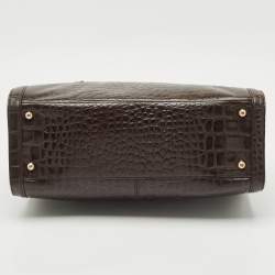 Pre Owned DKNY Dark Brown Croc Embossed Leather Satchel