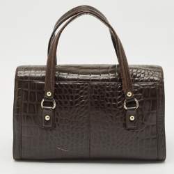 Pre Owned DKNY Dark Brown Croc Embossed Leather Satchel