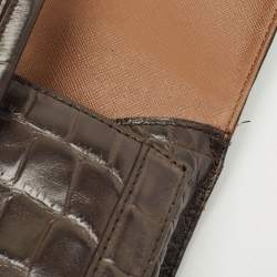 Pre Owned DKNY Dark Brown Croc Embossed Leather Satchel