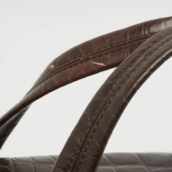 Pre Owned DKNY Dark Brown Croc Embossed Leather Satchel