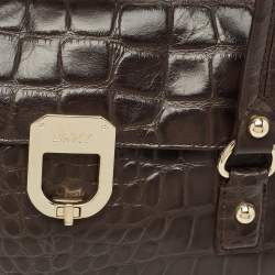 Pre Owned DKNY Dark Brown Croc Embossed Leather Satchel