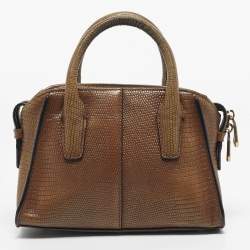 Pre Owned DKNY Brown Lizard Embossed Leather Chelsea Satchel