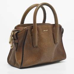 Pre Owned DKNY Brown Lizard Embossed Leather Chelsea Satchel