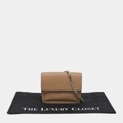 Pre Owned DKNY Beige Leather Flap Chain Crossbody Bag