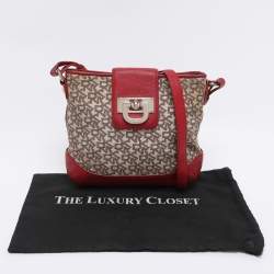 Pre Owned Dkny Beige/Red Canvas and Leather Crossbody Bag