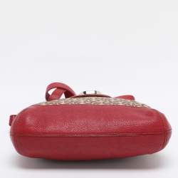 Pre Owned Dkny Beige/Red Canvas and Leather Crossbody Bag