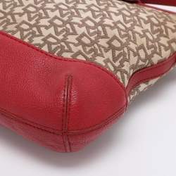 Pre Owned Dkny Beige/Red Canvas and Leather Crossbody Bag