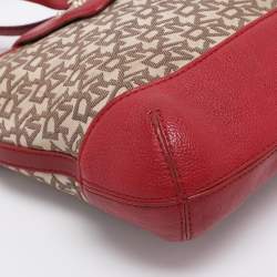 Pre Owned Dkny Beige/Red Canvas and Leather Crossbody Bag