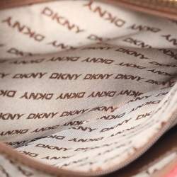 Pre Owned Dkny Beige/Red Canvas and Leather Crossbody Bag