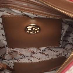 Pre Owned Dkny Beige/Red Canvas and Leather Crossbody Bag