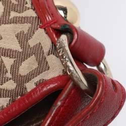Pre Owned Dkny Beige/Red Canvas and Leather Crossbody Bag