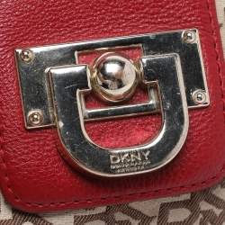 Pre Owned Dkny Beige/Red Canvas and Leather Crossbody Bag