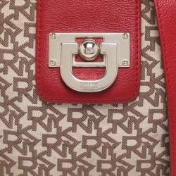 Pre Owned Dkny Beige/Red Canvas and Leather Crossbody Bag