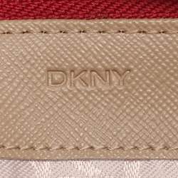 Pre Owned DKNY Beige/Red Canvas and Leather Zip Around Wallet