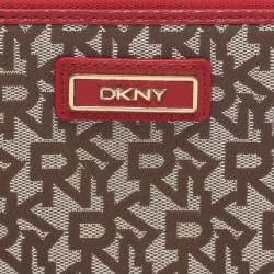 Pre Owned DKNY Beige/Red Canvas and Leather Zip Around Wallet