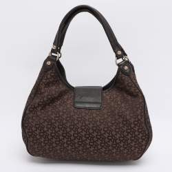 Pre Owned Dkny Brown Signature Canvas and Leather D Buckle Hobo