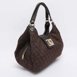 Pre Owned Dkny Brown Signature Canvas and Leather D Buckle Hobo