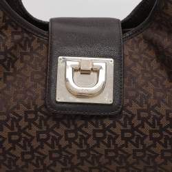 Pre Owned Dkny Brown Signature Canvas and Leather D Buckle Hobo