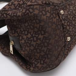 Pre Owned Dkny Brown Signature Canvas and Leather D Buckle Hobo