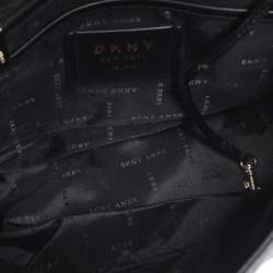 Pre Owned DKNY Black Leather Logo Print Jade Flap Backpack