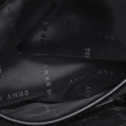 Pre Owned DKNY Black Leather Logo Print Jade Flap Backpack