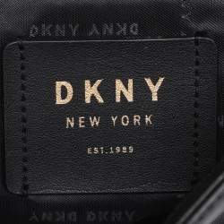 Pre Owned DKNY Black Leather Logo Print Jade Flap Backpack