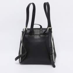 Pre Owned DKNY Black Leather Logo Print Jade Flap Backpack