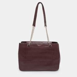 Pre Owned DKNY Burgundy Croc Embossed Leather Chain Tote