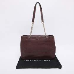 Pre Owned DKNY Burgundy Croc Embossed Leather Chain Tote