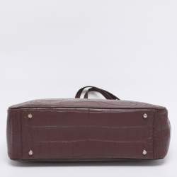 Pre Owned DKNY Burgundy Croc Embossed Leather Chain Tote
