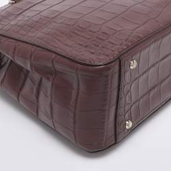 Pre Owned DKNY Burgundy Croc Embossed Leather Chain Tote